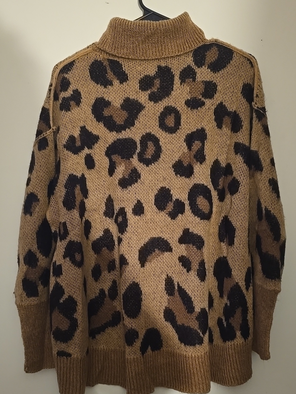 Motherhood Maternity Camel and Black Leopard Print Turtleneck Sweater